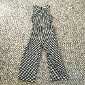 Zara Kids size 13-14 gingham jumpsuit with cutouts and bows on the waist